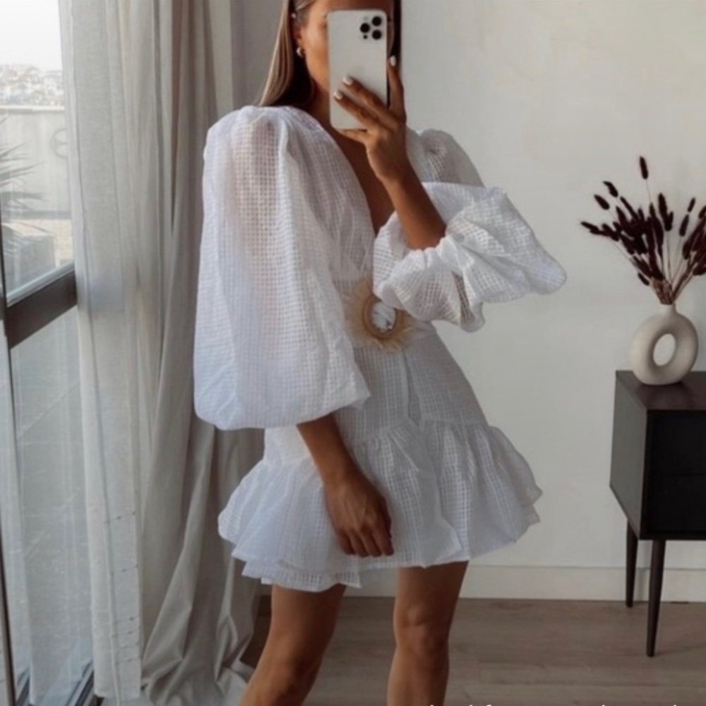 MISSGUIDED Plaid Raffia Belted Mini Dress White (Petite 2 US)